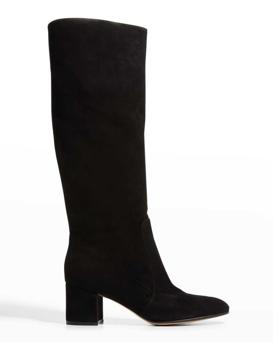 Suede Block-Heel Knee Boots